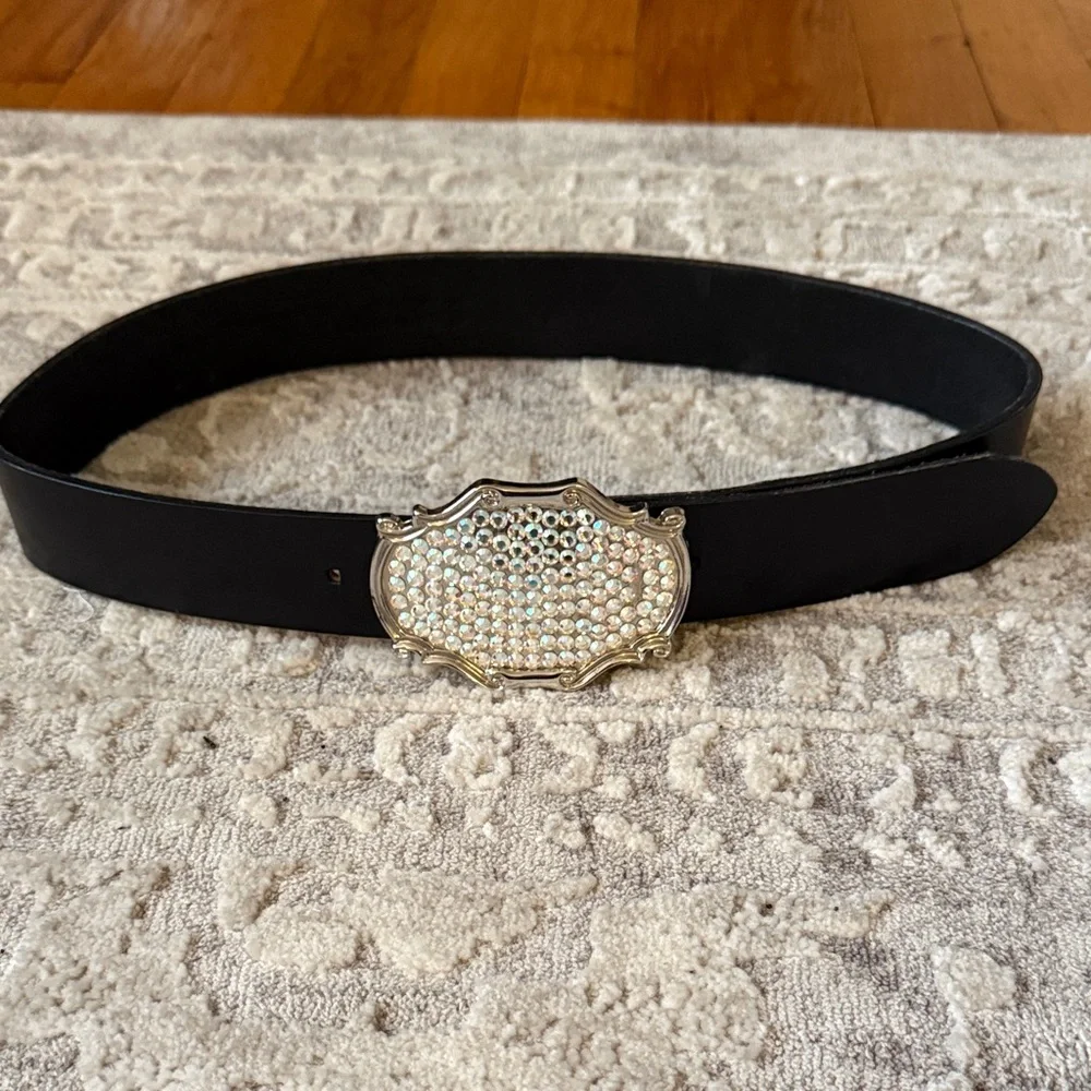 Elegant Black Belt with Silver Rhinestone Buckle